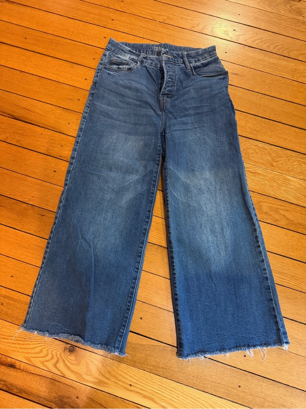 Time and Tru High Rise Wide Leg Crop Raw Hem Button Fly Jeans Women's Size 6